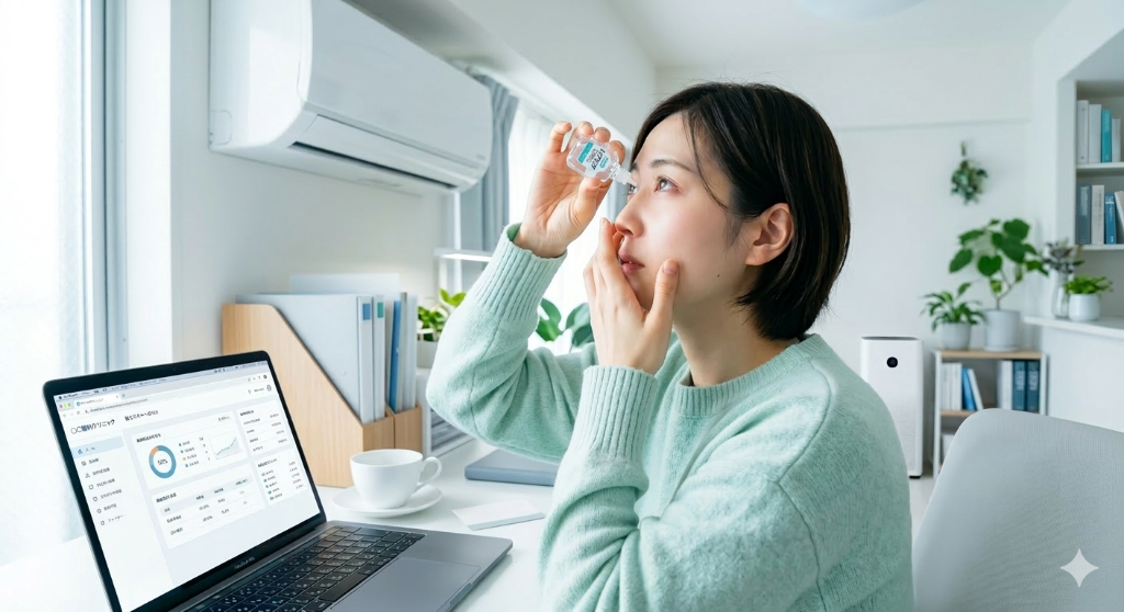 目薬を差す女性